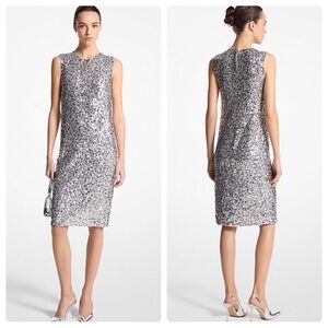 Michael Kors Collection Hand-Embroidered Sequin Silk Georgette Shift Dress Sz 12